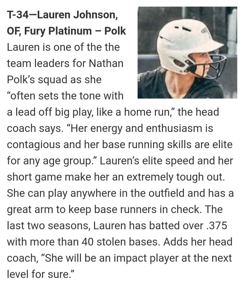 I'm so fortunate and blessed to have been ranked #34 in the class of 2023. Thank you @FuryPolk and all the coaches that have pushed me, my parents, and @jennajohnson_1 , for being my role model. @Jeremy_P_Higdon @JillCHigdon @FuryPlatinum @AimieDavidson09