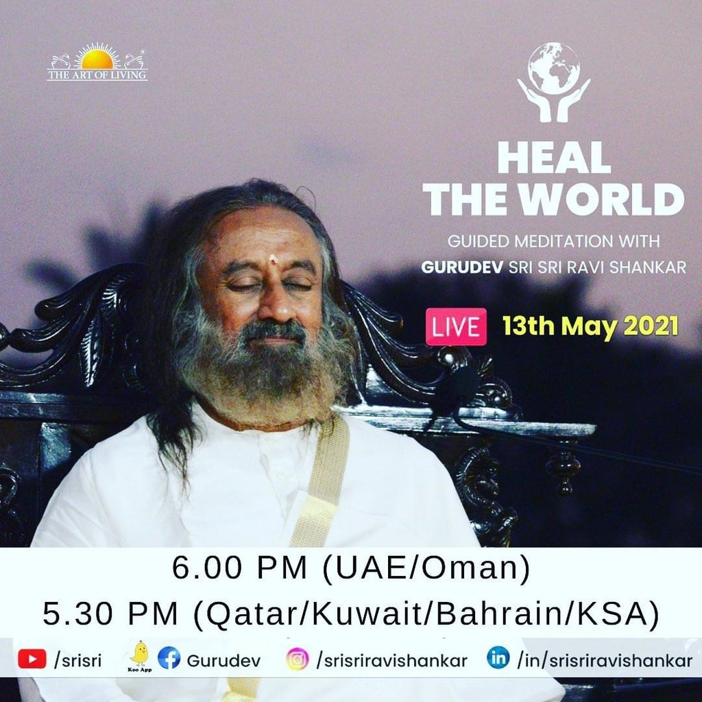 Heal The World - Join online LIVE meditation by Gurudev @srisriravishankar at 6 pm Gulf Standard Time #meditation

facebook.com/Gurudev 
x.com/srisri
instagram.com/srisriravishan…
youtube.com/srisri
linkedin.com/in/srisriravis…
#ThankYouGurudev