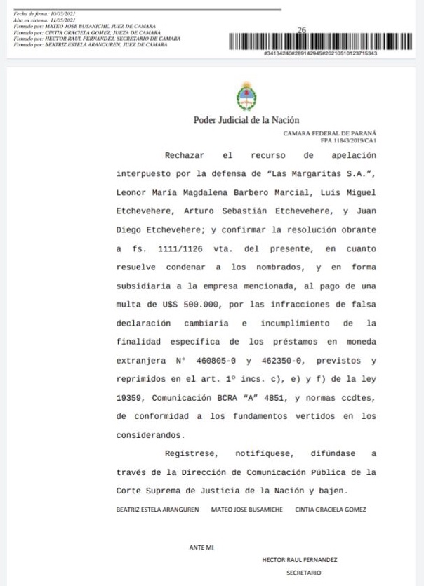 Se confirmó la denuncia de Dolores y el @ProyectoArtigas. Los Etchevehere corruptos, condenados. Van a pagar todos y cada uno de sus delitos y reparar todos los daños que causaron. Los pactos de poder se pueden romper.