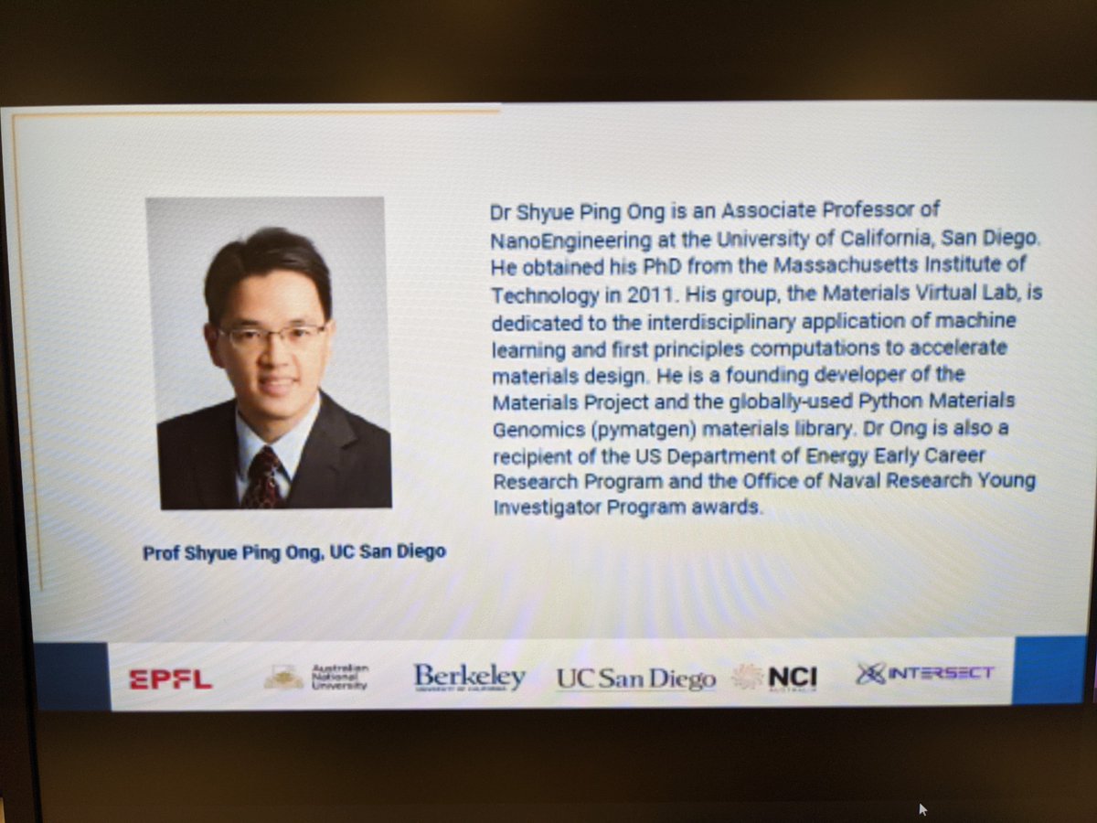 "So what's next?"... The question that Prof Shyue Ping Ong is answering now and much more! 

"#AI and #ML in #Materials Design and Discovery" Showcase by <a href="/NCInews/">NCI Australia</a> <a href="/IntersectAust/">Intersect Australia</a>