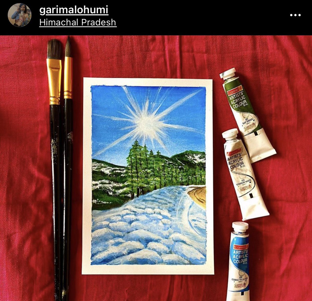 garimalohumi's tweet photo. Snowscape #acrylic on Paper #HimachalPradesh #art #artist #love #photography #drawing #instagood #artwork #artoftheday #like  #painting #beautiful #follow #picoftheday #photo #bhfyp #style #nature #painting #artistsoninstagram #illustration #happy #digitalart #design #sketch https://t.co/Yeqov1Wlkk