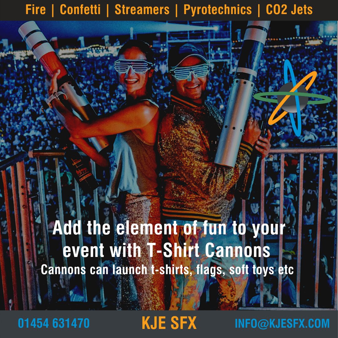 KJE_Events's tweet image. Events are coming back this summer and there is no better way to engage with your audience than with our t-shirt cannons.
Our technicians will prep and load the cannon ready for you to have the fun of pulling the trigger and releasing the t-shirt into the audience.
#TshirtCannon
