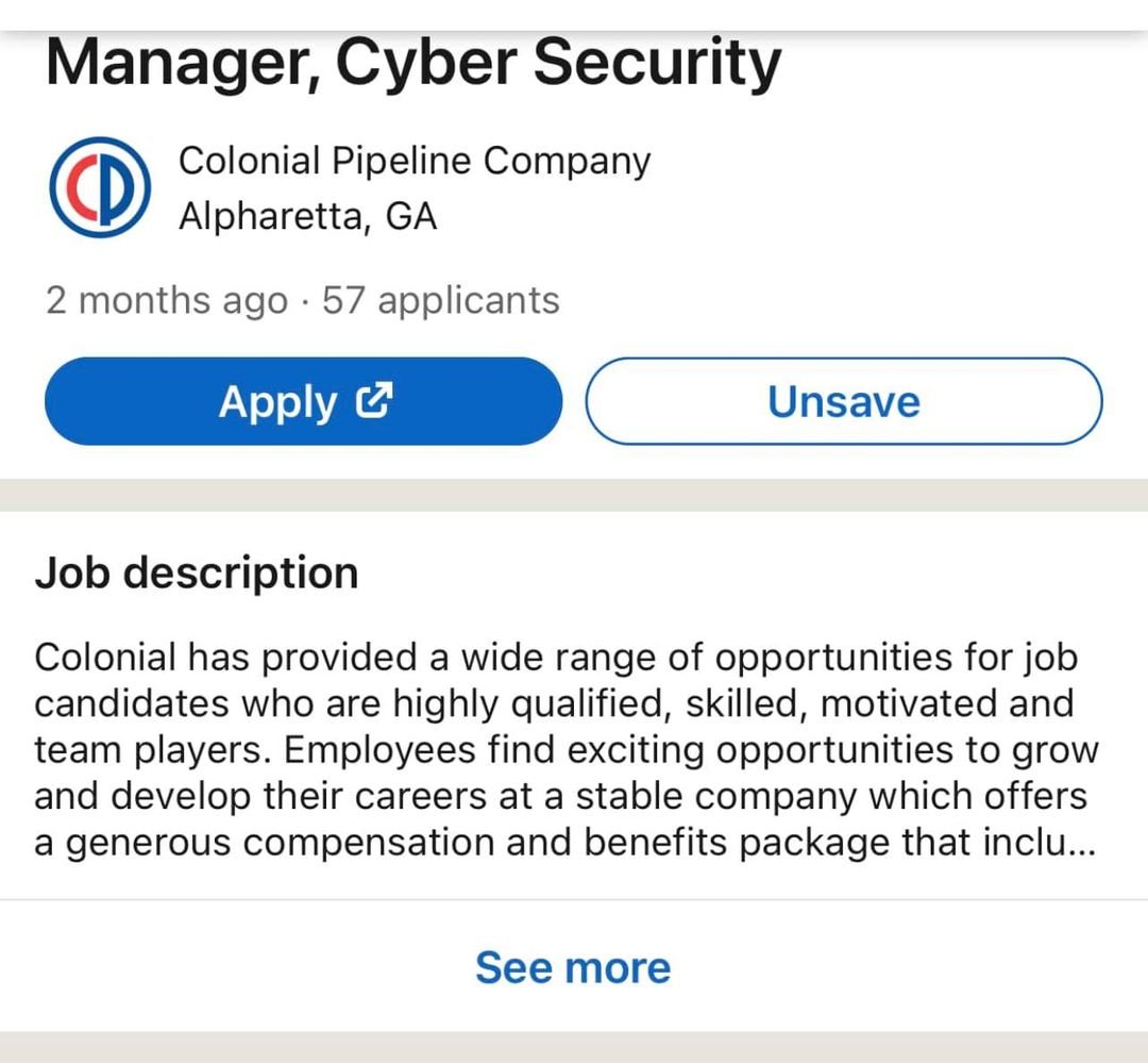 TheOldManPar's tweet image. This job has been up for two months on LinkedIn. Security pros with a strong background just might get immediate consideration. #Pipelinehack