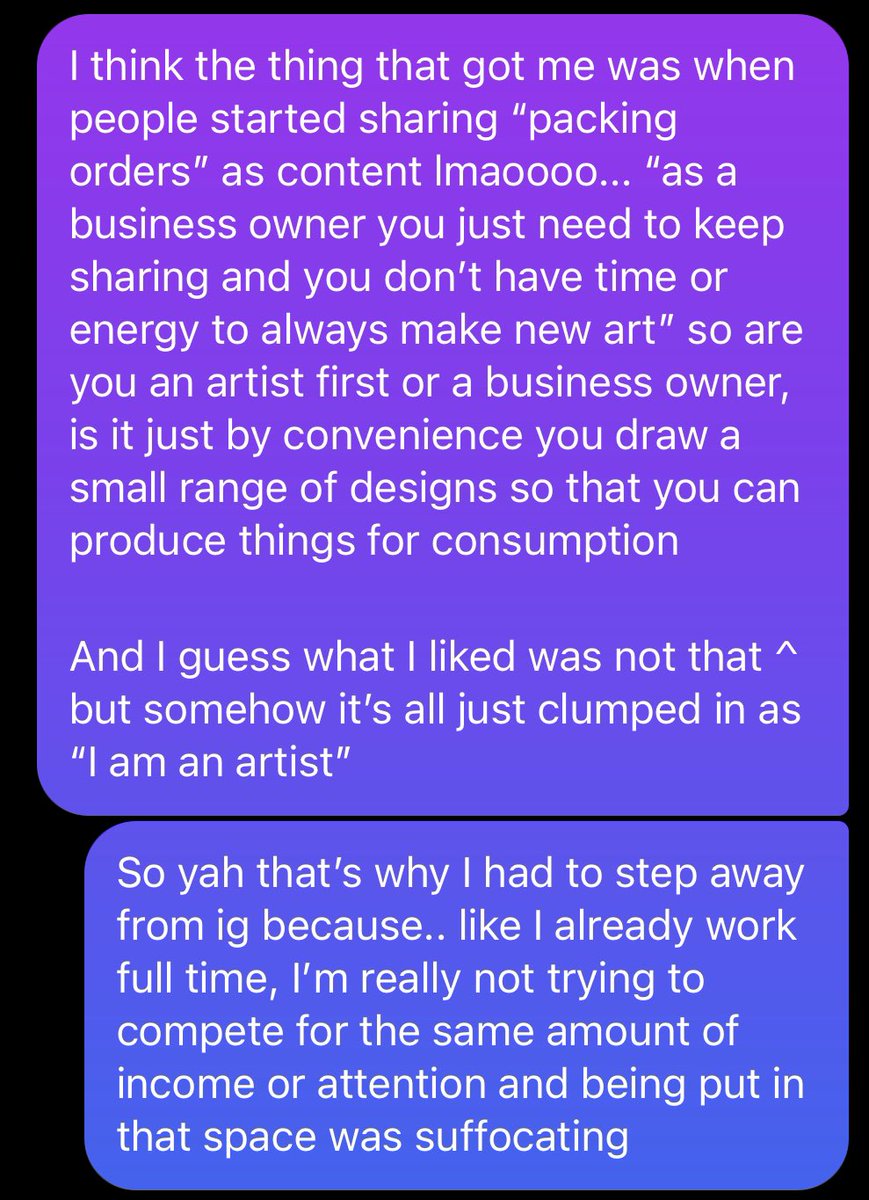 Mmm a friend asked about why I deleted my old ig account and although I gave vague answers before to others, feel like this kinda captures it now that I’ve had time to formulate thoughts 

Unpopular opinion, but I reaaaally don’t like watching people pack orders haha..