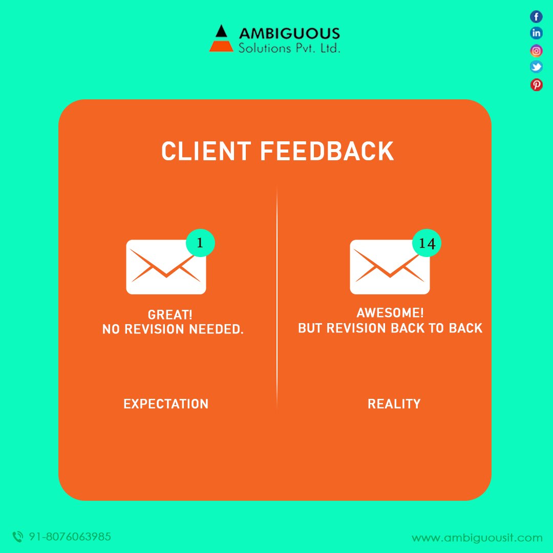 ambiguousit's tweet photo. Client feedback - can change anytime
.
.
.
#ambiguousit #ambiguoussolutions #digitalmarketing #digitalmarketingservices #seoservices #socialmediamarketing #graphicdesigningservices #SMO #facebookmarketing #googlead #seo #clientfeedback #clientdiaries #clientfeedbacks https://t.co/V7MBJrNKEe