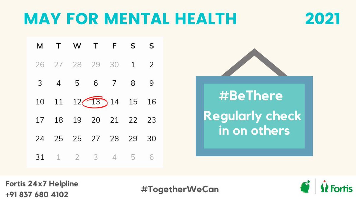 dr_samirparikh's tweet photo. Regularly check in on others #BeThere 

#TogetherWeCan 
#May for #Mentalhealth 
#mindspace 
@fortis_mhbs https://t.co/uq0KGjuVai