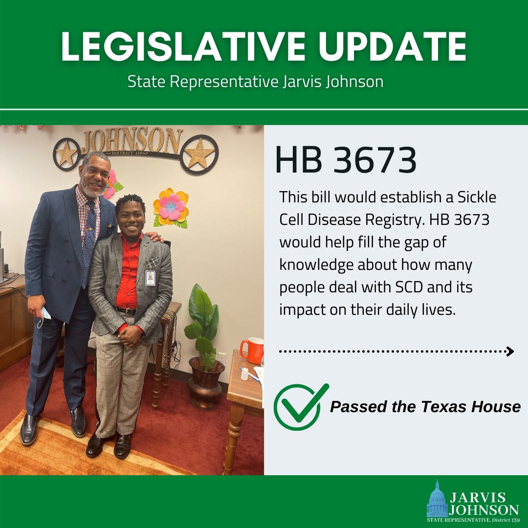 We don't have a complete picture of #SickleCell in Texas; however, a registry would seek to fix this and other problems concerning this lifelong disease. HB 3673 would help fill the gap of knowledge about how many people deal with SCD and its impact on their daily lives.  #TXLege