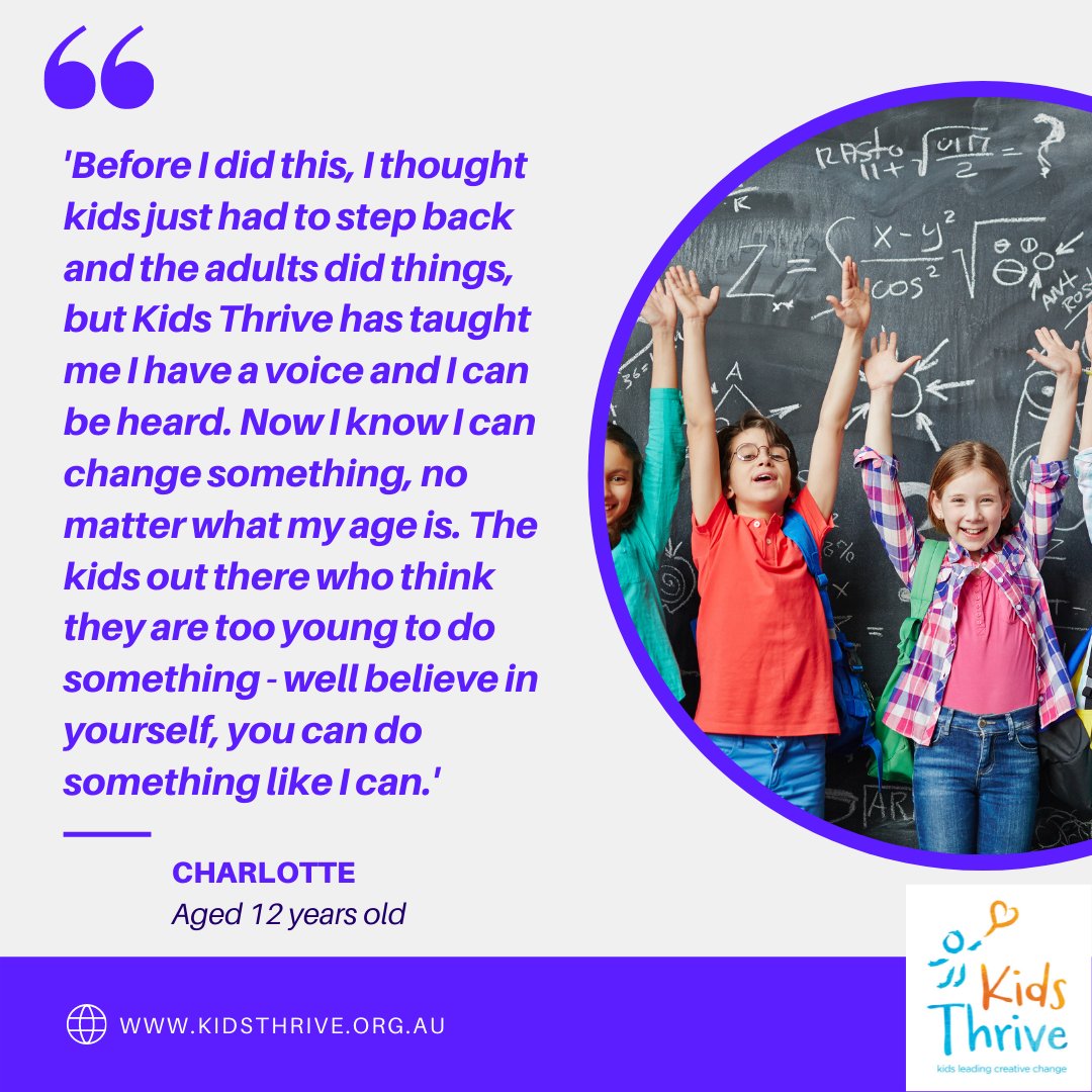 Kids_Thrive's tweet photo. 'Before I did this, I thought kids just had to step back and the adults did things, but Kids Thrive has taught me I have a voice and I can be heard. Now I know I can change something, no matter what my age is. The kids out there who think they are too young to do something - wel https://t.co/PezRrk935I