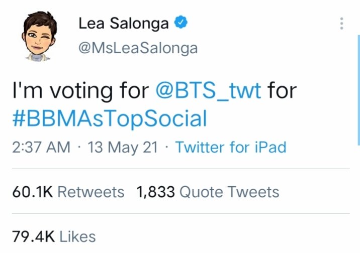 btsmagicshopxx's tweet photo. Thank you so much, Ma'am @MsLeaSalonga ur support didn’t just mean a lot, it meant everything! Supporting bts doesn't make us less of a Filipino! 

SA BTS ANG BOTO KO
I'm voting for @BTS_twt for #BBMAsTopSocial 

Rt to vote!! https://t.co/rkbmegBF02