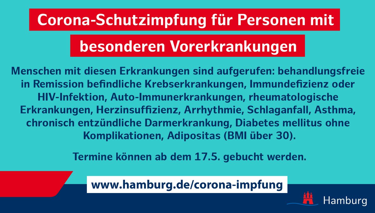 Gesundheit_HH's tweet photo. Die Terminvergabe erfolgt telefonisch unter 116 117 oder unter https://t.co/EG3tylPRsi. Im Impfzentrum muss eine ärztliche Bescheinigung vorgelegt werden, in der attestiert wird, dass die betreffende Person aus medizinischer Sicht zur Prioritätsgruppe 2 bzw. 3 gehört. #CoronaHH https://t.co/6cmBIhLBgs