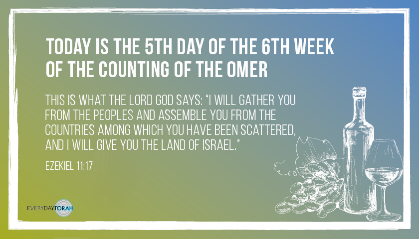 EverydayTorah's tweet photo. Today is the 5th day of the 6th week of the counting of the Omer.

Ezekiel 11:17
“I will gather you from the peoples and assemble you from the countries among which you have been scattered, and I will give you the land of Israel.”
.
.
.
.
#EverydayTorah #Omer #Days #Ezekiel https://t.co/69CICYunrG