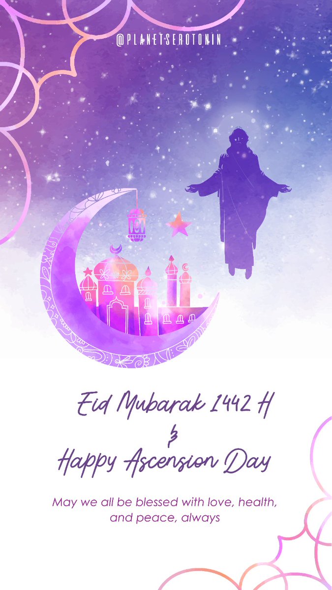 planetserotonin's tweet photo. What a wonderful miracle that two important days from two religions are happening on the same day. 
#EidMubarak and happy #AscensionDay to all #purplings out there! 💜✨ https://t.co/KZ3xmU5zjn
