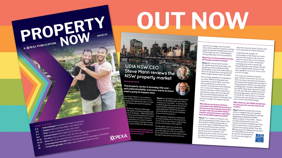PEXA_Group's tweet photo. The May edition of #PropertyNow is here! 

We analyse the federal budget, discuss the current market climate with @UDIANSW CEO Steve Mann and PEXA CEO Glenn King shares a message ahead of IDAHOBIT 2021.

Read about all this and more today.

https://t.co/2PuMktuig8 https://t.co/qGIzIY9Frh