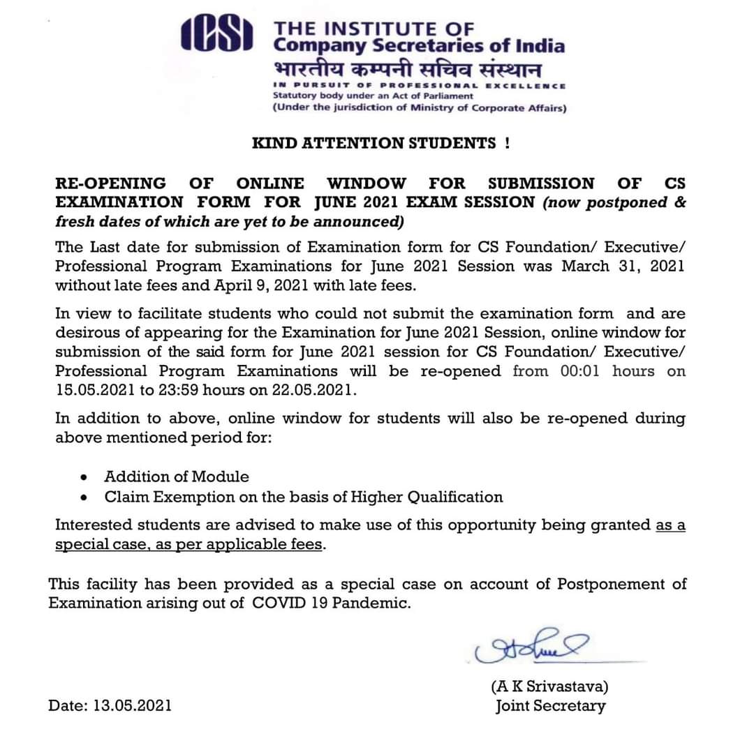 igpclasses's tweet photo. ⚠️ #Attention
👉 Re-opening window for filling exam form for June 2021 #CSexam session

#icsiupdate #icsiannouncement #icsiexamination #csexams #csstudents #companysecretary #igpclassesca #COVID19 #coronavirus #caashishkalra #igp https://t.co/GehgA9yA3V