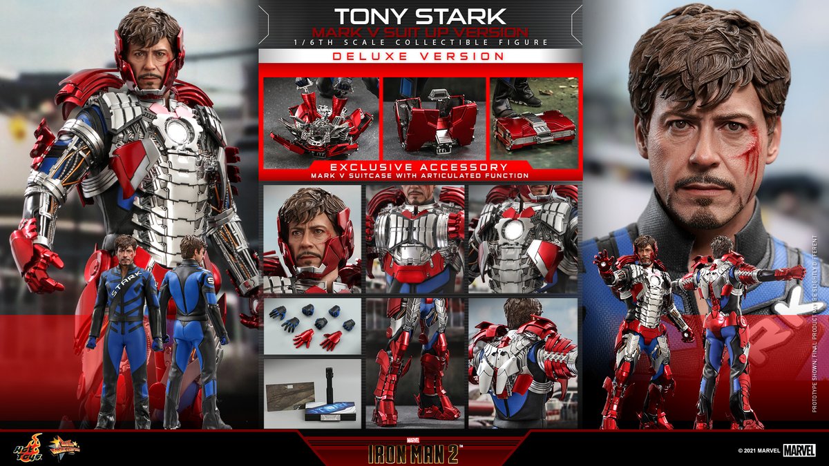 hottoysofficial's tweet photo. #HotToys 1/6th scale #TonyStark (Mark V Suit Up Version) collectible figure (Deluxe and Regular Version) from #IronMan2 is available for pre-order now! https://t.co/pIMOLvjPS4 https://t.co/JEwer9ub5R