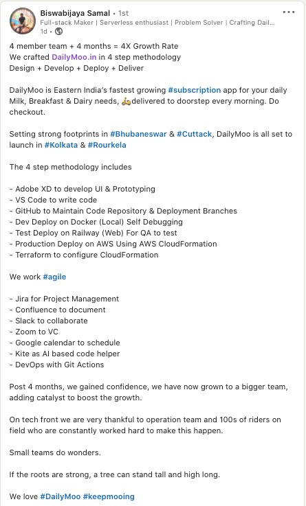 srimisra's tweet photo. The young and agile #Mootech at @Milk_Mantra dismisses a common misconception that to build a superior-tech product and that too a 1st in its category, you need massive budgets or a large team.
It's all about hard work & trust that small teams can work wonders.
👇 https://t.co/9A0LFFGejk