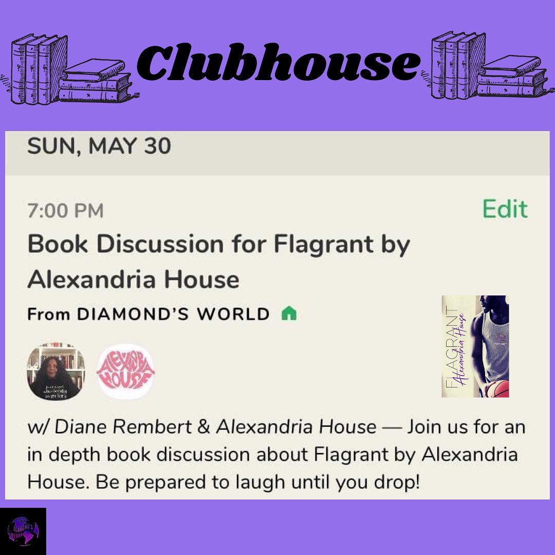 diamondslitera1's tweet photo. Author @msalexhouse is returning to Diamond’s World! This time, to discuss her newest release Flagrant.
💫
I hope you can join us for an interesting conversation.
💫
#diamondsworld #alexandriahouse #flagrant #bookdiscussion #diamondsliteraryworld #conqueringlifeonebookatatime https://t.co/9pFGLIJzd5