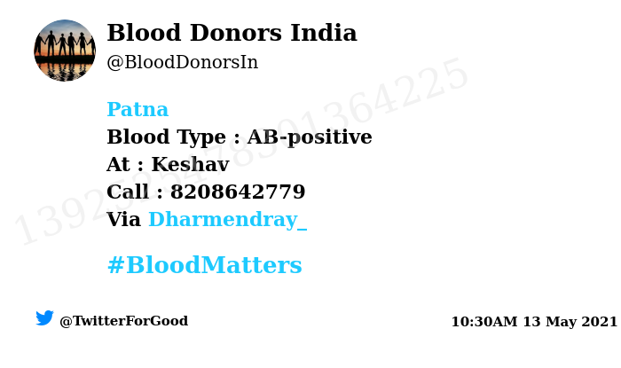 BloodDonorsIn's tweet photo. #Patna
Need #Blood Type :  AB-positive
At : Keshav
Number of Units : 2
Primary Number : 8208642779
Via: @Dharmendray_
#BloodMatters
Powered by Twitter https://t.co/mE4wqTdPYq