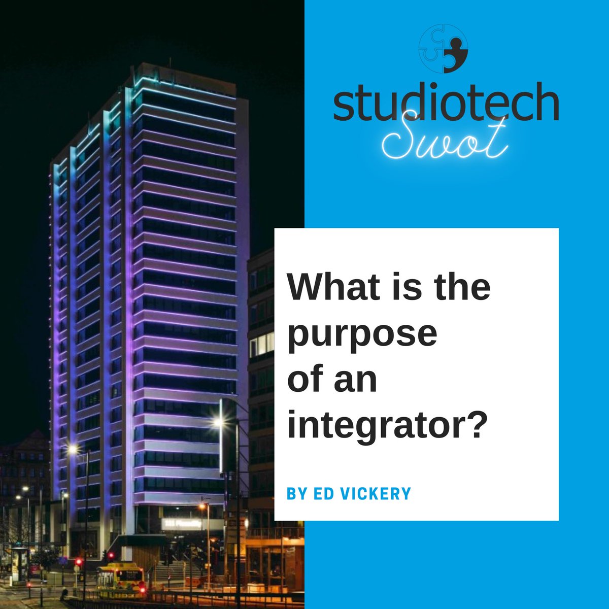 It’s here!  Our first Studiotech Swot post ‘What is the purpose of an integrator?’

Part of our Studiotech Savvy blog, Swot has been launched to answer all of your questions and as a platform share our knowledge. 

#studiotechsavvy #studiotechswot #teamstudiotech #blogpost