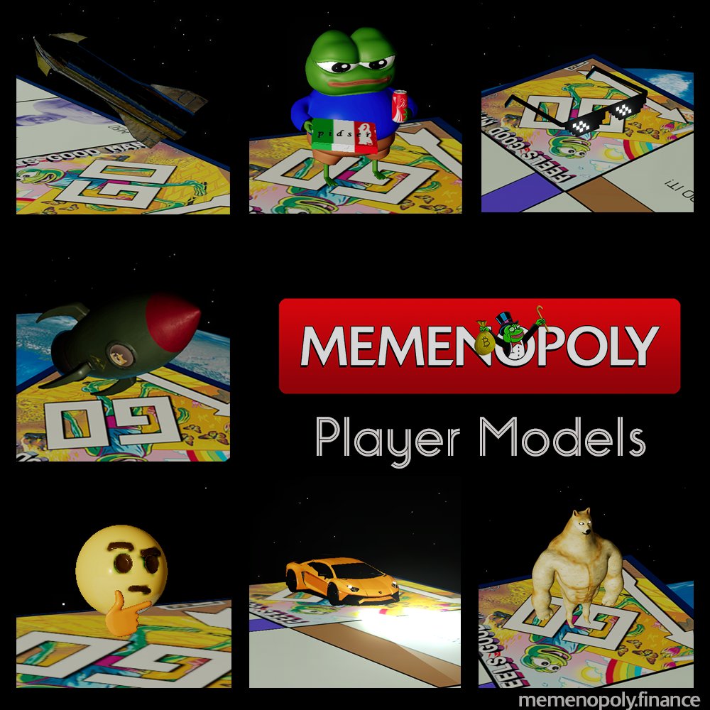 MetaBoardsGame's tweet photo. Here's a sneak peek at some of the player models we've got working in game, still very much a WIP but we are inching closer to a public beta! Who's your fav? 

$MNOP #MEMENOPOLY #BSC #YieldGeneration #DeFi https://t.co/TydmFkD2kE