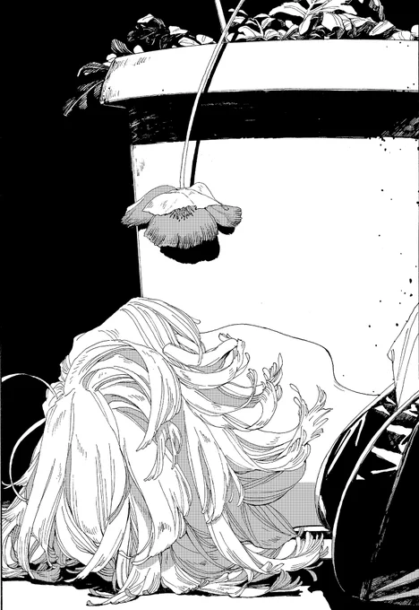 安田先生の絵は本当に白と黒のコントラストが綺麗で、1枚1枚にとても惹かれます。人間や植物だけでなく、何気ない背景も魂がこもっているので、ぜひじっくり読んでみてください!安田佳澄#フールナイト 