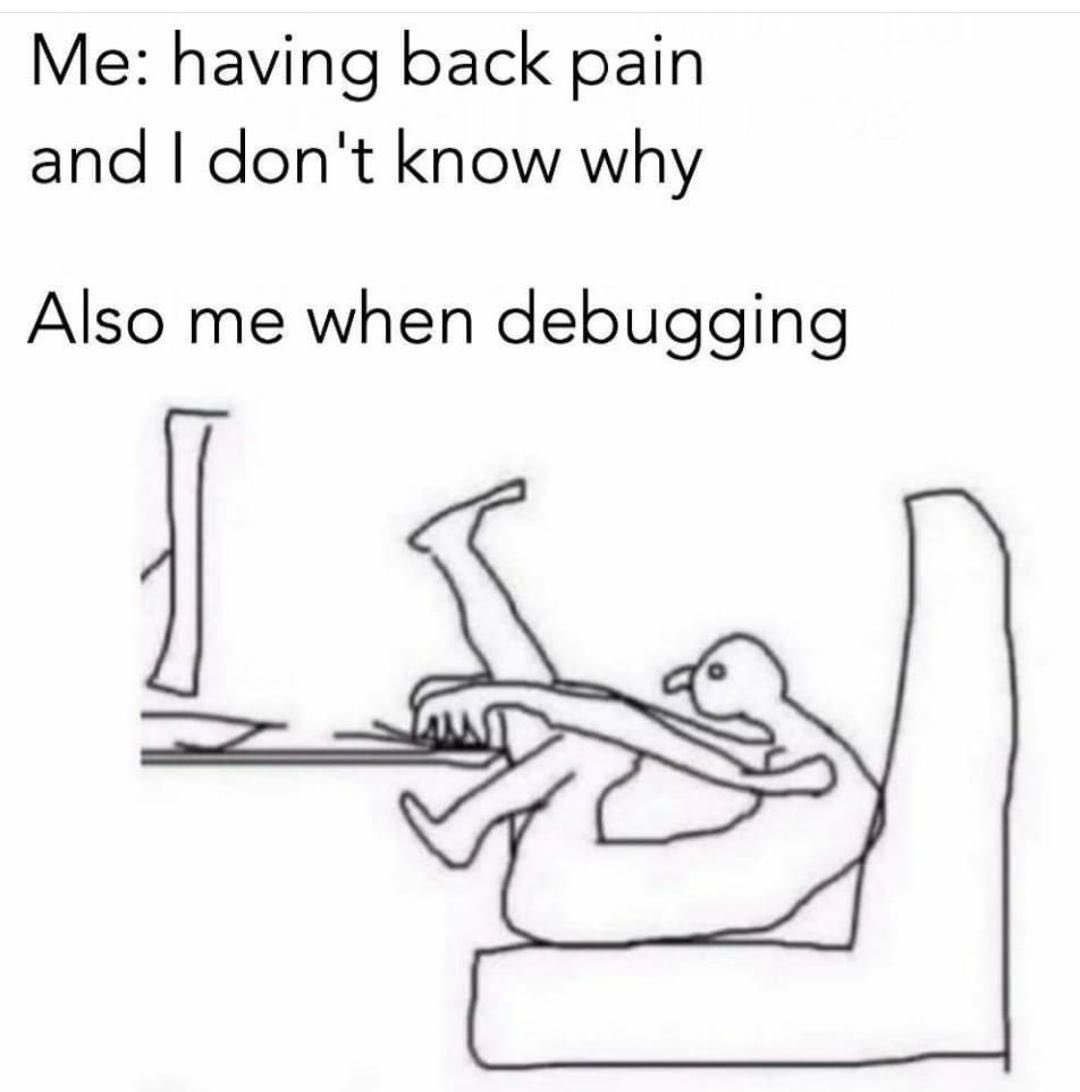 tryin2code's tweet image. Oh… that’s why my back hurts…