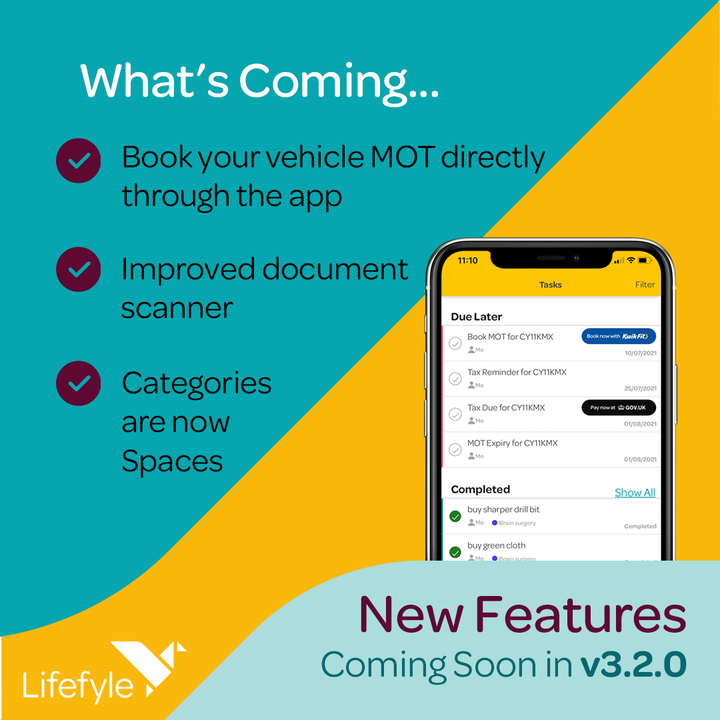 LifefyleLtd's tweet photo. New features coming soon in Lifefyle version 3.2.0 which includes the ability to book your MOT directly through the app, saving you time and logistic headaches!
#decluttertips #productivitytools #productiveweek #organizer #adminlife #declutterlikeamother #adminfriday #decl https://t.co/MrJsLOqJ0I