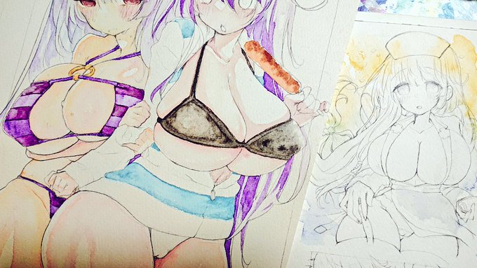 水着おっぱいA4に無理矢理収められたけどダフネがポスカサイズに収まらない気がする😇 