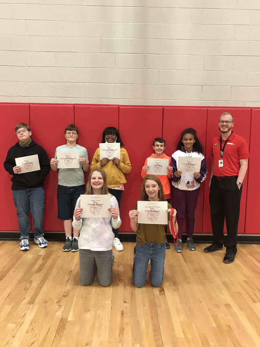 Congratulations to our BMS 6th grade band award winners. These students have accomplished so much this year and have had a great attitude. Most of these students earned multiple awards from other subjects. Band students rock.
