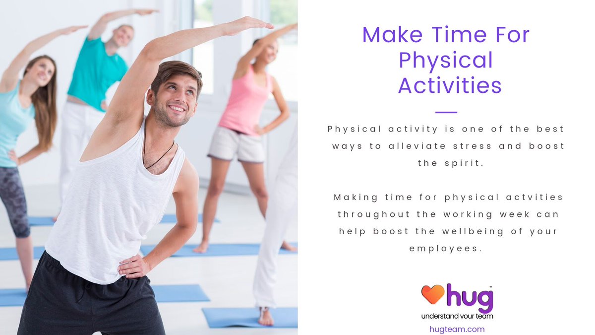 hugteam's tweet photo. Physical activity is one of the best ways to alleviate stress and boost the spirit
A reduction in stress will help your employees feel energised and more positive overall, making your business a happier environment. #MentalHealth #MentalHealthMatters https://t.co/3Jjj5YEprM