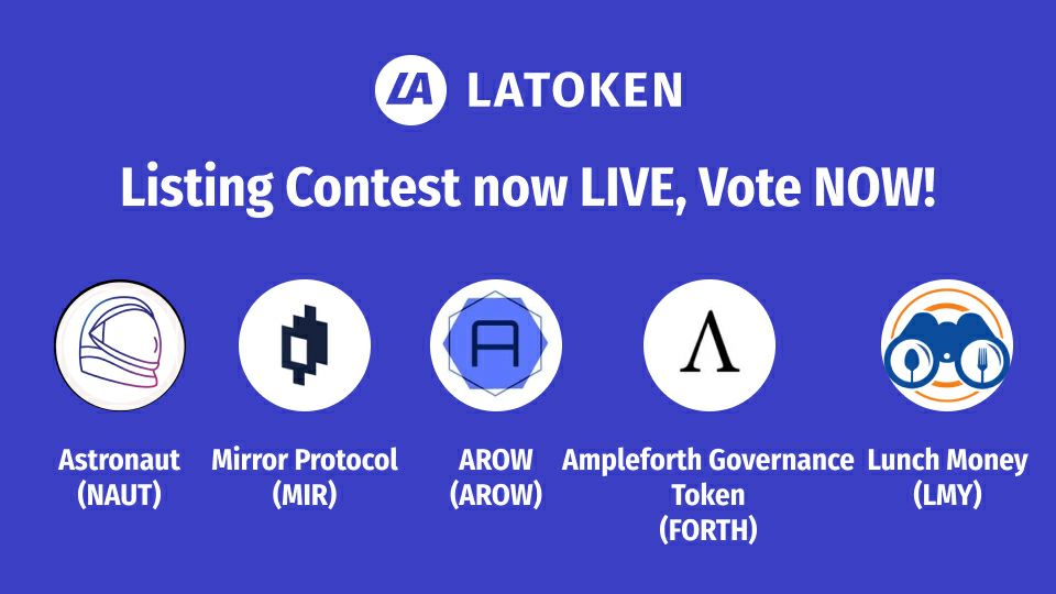 💪 Vote for Arow (AROW)
Show us your support towards AROW to get listed in Latoken exchange. Vote for AROW project. 

🔷 AROW $AROW

After voting, participate in airdrops to get free crypto! 💰
➡️ go.latoken.com/5lo

#arowtoken #EarnOnLatoken #Airdrops #Giveaways #arowex