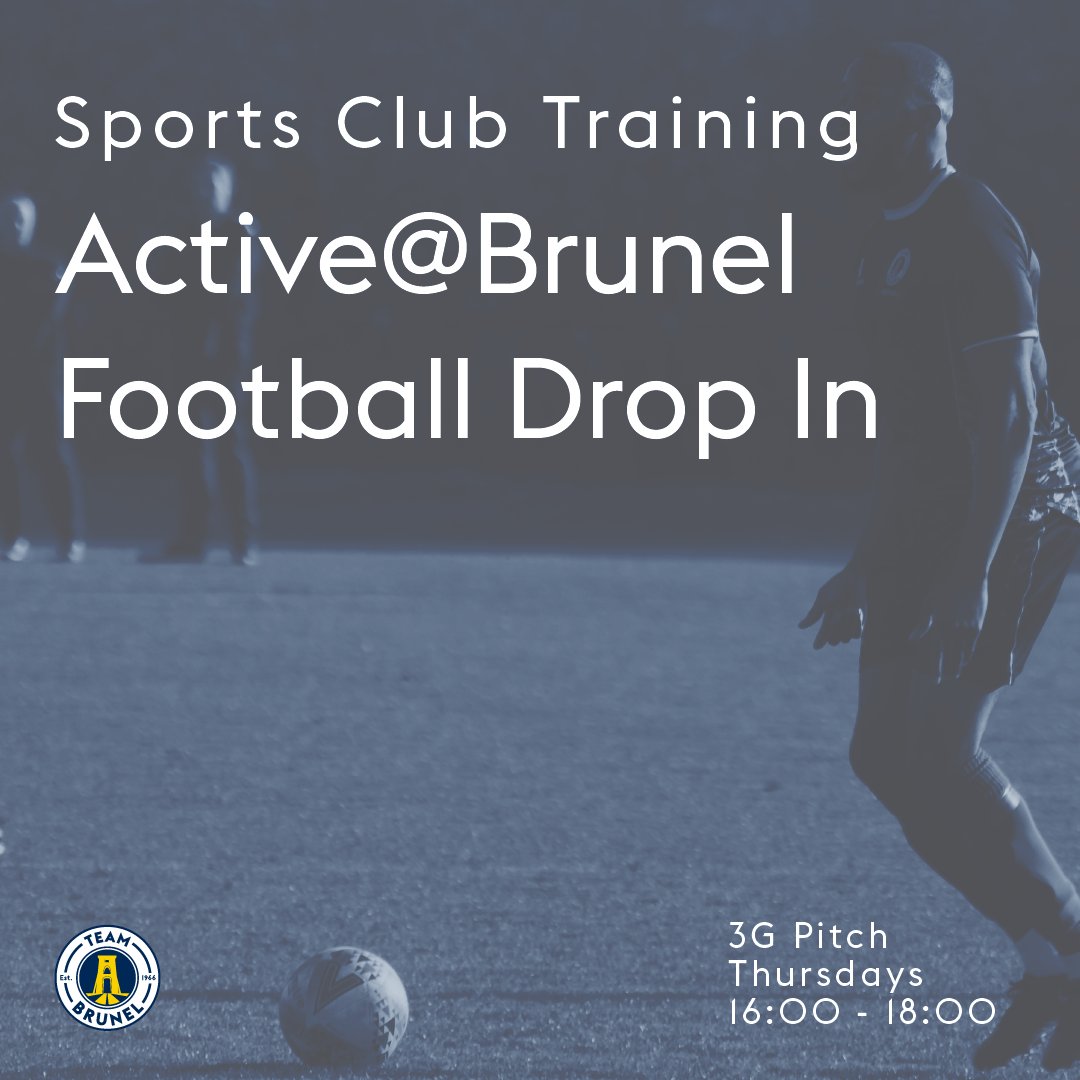 ActiveatBrunel's tweet photo. Football Drop In! ⚽

All levels &amp; students welcome!
📍3G Pitch Sports Park
⏰4PM
📆TODAY

See you guys there!
#StayActive https://t.co/6aEXyu0ccH