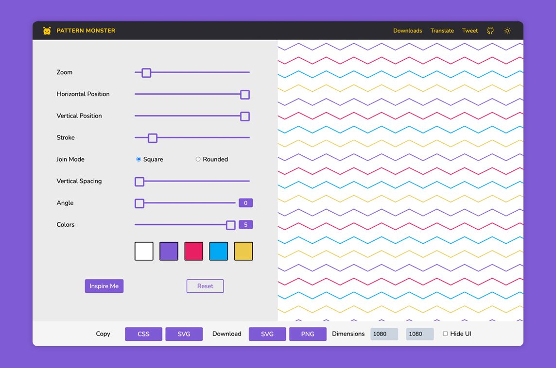 MadeWithSvelte's tweet photo. The @Pattern_Monster app #madewithsvelte lets you generate repeatable patterns for your projects and download them as SVG or PNG 🧩 - https://t.co/0uUm9EnERf https://t.co/EliMZACvKL
