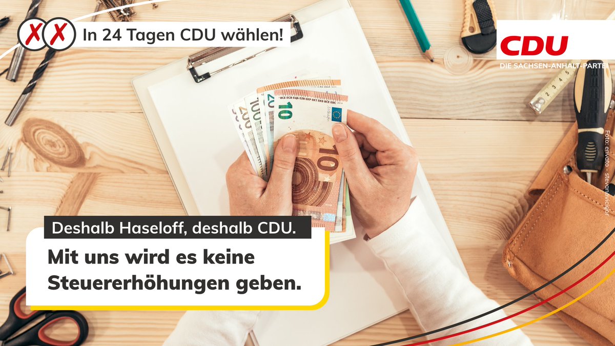 2️⃣4️⃣ Tage bis zur Landtagswahl! Ein weiterer Grund am 6. Juni mit beiden Stimmen CDU zu wählen: Mit uns wird es keine weitere Belastung für den Mittelstand geben!
cdulsa.de/sites/www.cdul…

#UnsereHeimatUnsereVerantwortung