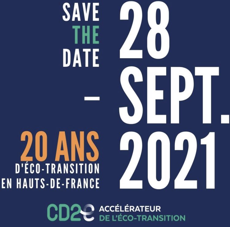 cd2e1119's tweet image. Le Président du CD2E, Benoit Loison et sa Directrice Générale @FrederiqueSeels vous invitent aux 20 ans de l’accélérateur de l’#ecotransition des #HautsDeFrance
