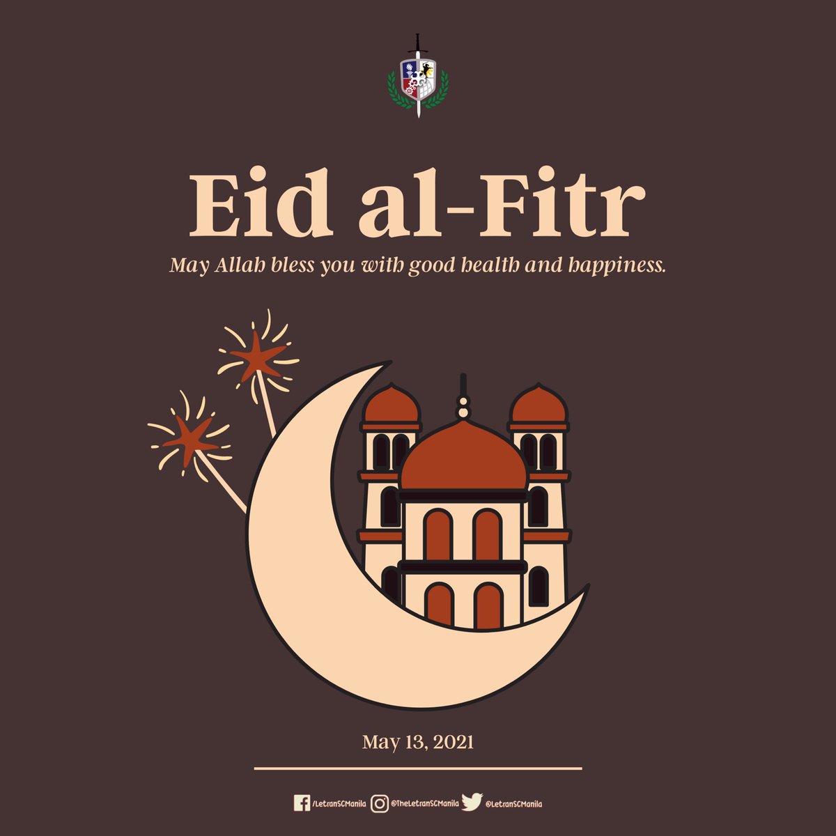 LetranSCManila's tweet photo. Eid Mubarak!
This day commemorates the end of a month-long fasting of our Muslim friends for Ramadan.
May Allah bring you love, happiness, hope, and a healthy life.
May His divine blessings grant you your prayers.
#LSCat400
#GabaySaMakabagongLakbay https://t.co/qAPACGLRWs