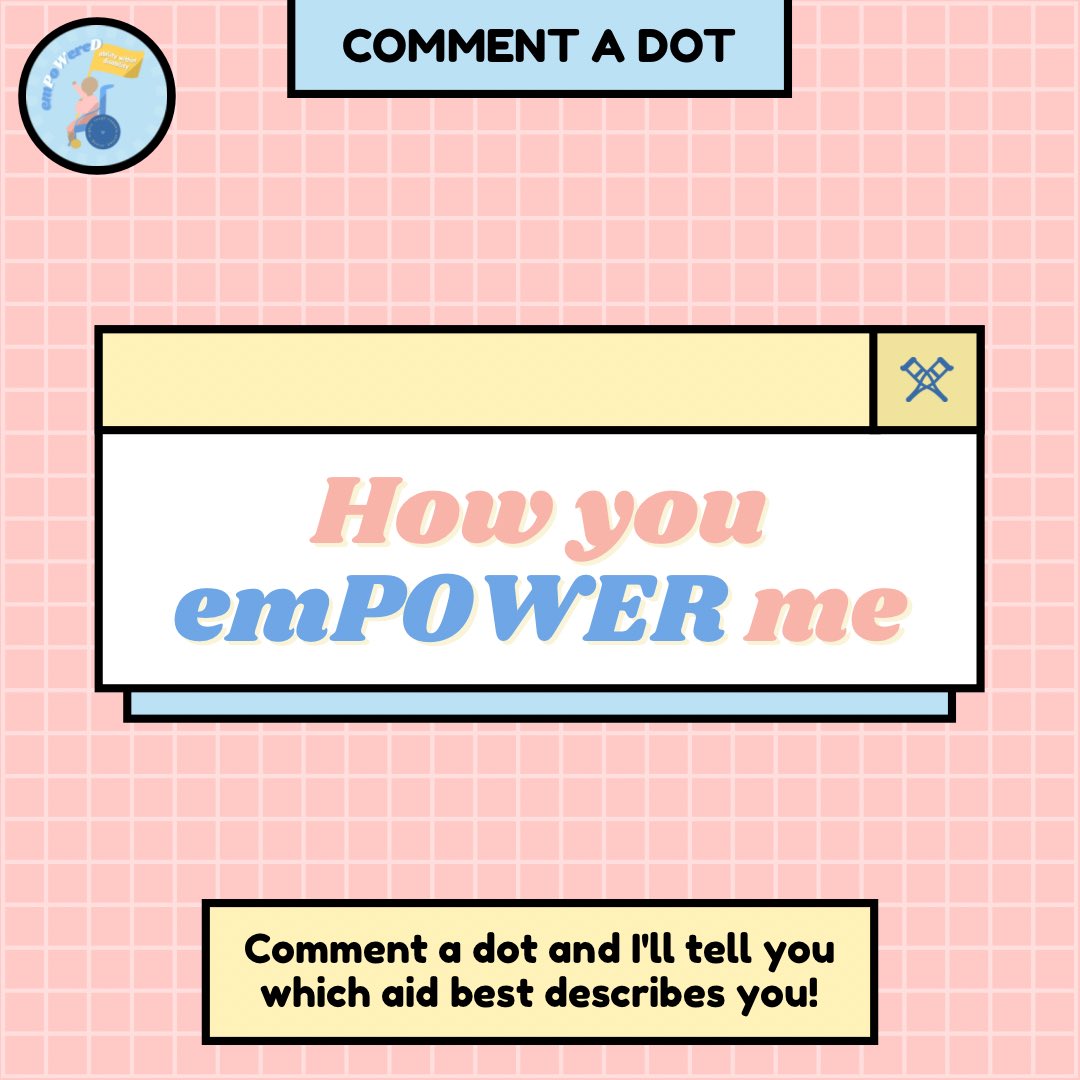 Ability_Within's tweet photo. One dot sasabihin ko kung anong aid ka ;)

Want to let your friends know how much they mean to you? 🤔 Share this post on your timeline and let them comment a dot! 🔘 Reply to their comment with which PWD aid 👩‍🦽👨‍🦯 you think describes them most accurately! 🥰

1/2 https://t.co/7PoOy5RZxR