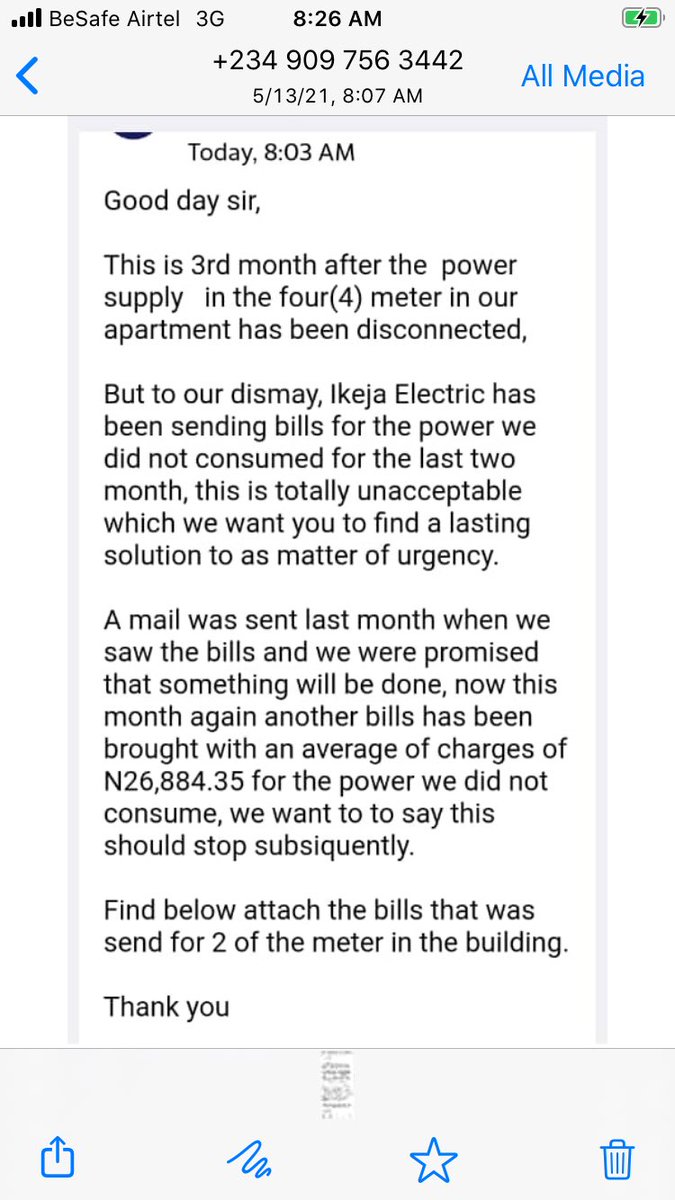 abokiogq2's tweet photo. Nigerians please save us from @IkejaElectric @TundeIrukera @tundefashola  @NERCNG our wire down since month yet they gave bill for last month https://t.co/YV0k3L6MkV