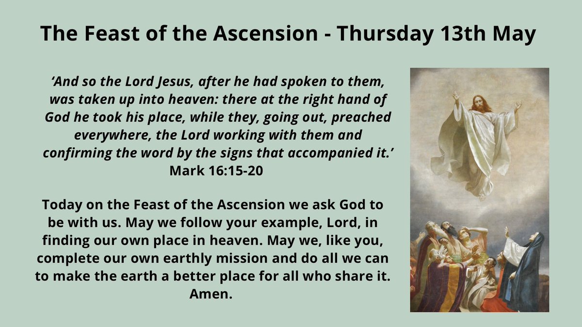 ChaplaincySM's tweet photo. Today is the Feast of the Ascension - a truly important day. On this day we remember how Jesus fulfilled his earthly mission and what he came to earth to do. https://t.co/zlcN0wBBmg