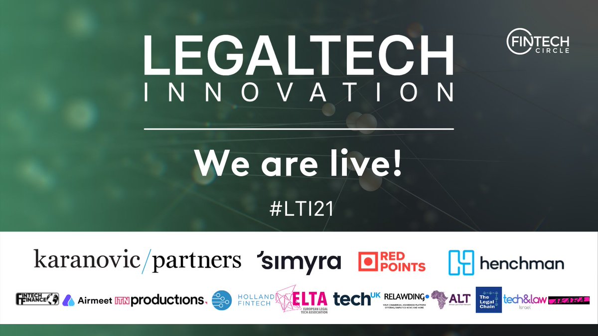 FINTECHCircle's tweet photo. We are live! 🎬🎦
⚡️ There's still time to register for today's #LTI21 LEGALTECH Innovation Conference or tune in to individual sessions.
Access the event ➡️ https://t.co/Kj3uWXJWxB
#legaltech #innovation #fintech #legaltechbook https://t.co/7ycnGq75rJ