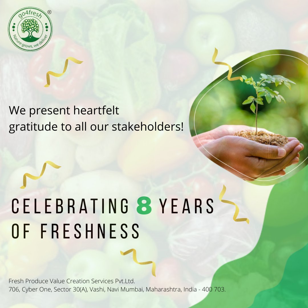 Go4Fresh's tweet photo. Go4fresh celebrates 8 years of success filled with freshness and presents heartfelt gratitude to all those who helped us in this journey!

#success #go4fresh #agriculture #fruitsandvegetables #celebrations #anniversarycelebration #eight #years https://t.co/jk5VaHlOLm
