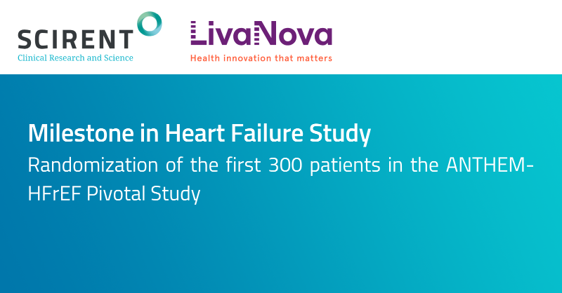 scirent's tweet photo. Randomization of the first 300 patients represents an important milestone for the ANTHEM-HFrEF Pivotal Study https://t.co/V7skVpUQBk 

Congratulations to the clinical team! SCIRENT is proud to support this important clinical trial with our expertise.

#heartfailure #clinicaltrial
