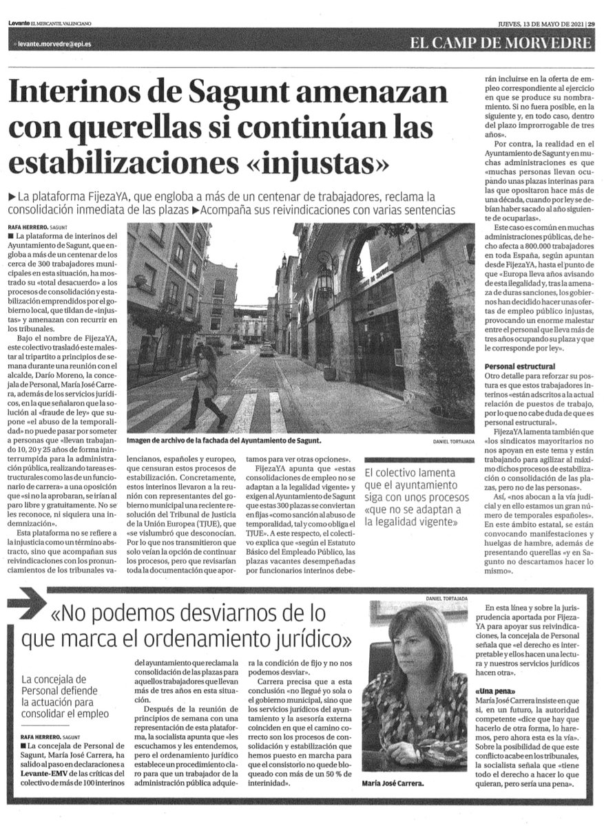 InterinosVlc's tweet photo. Ánimo a nuestros compañeros de @FijezaSagunto, la Directiva UE 1999/70 y las sentencias del TJUE son claras. 
La Concejala de Personal de Sagunt debería asesorarse mejor, la #FijezaYaEsConstitucional digan lo que digan @ccoopv @FeSPUGTPV y @CSIFCV.
@ApTemporales @GMi15f https://t.co/kCTgBErVzv