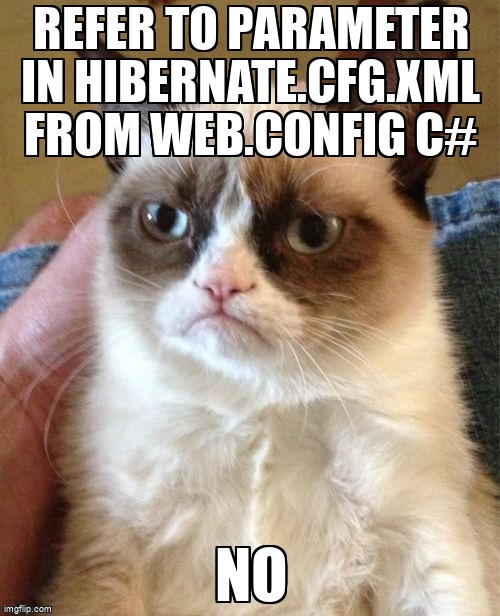 overflow_meme's tweet image. Refer to parameter in Hibernate.cfg.xml from Web.config C# stackoverflow.com/questions/6751… #nhibernate #csharp #aspdotnetmvc