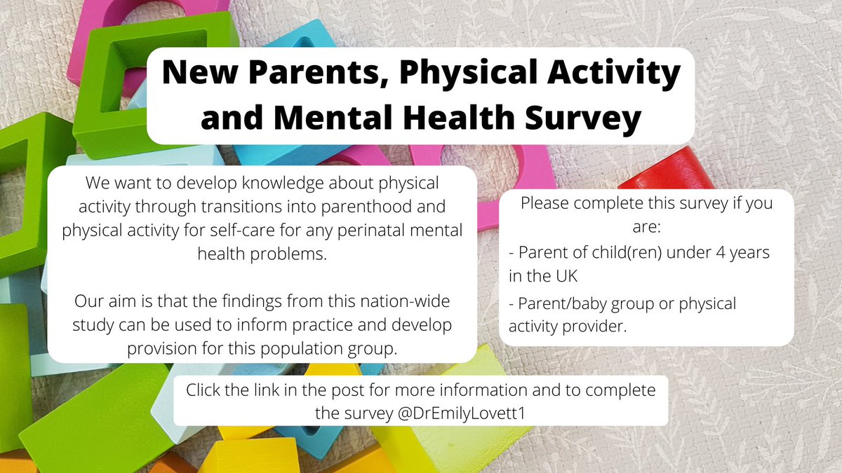 NCTcharity's tweet photo. Researchers at Edge Hill University are calling for parents of under 4s, as well as baby/parent group or physical activity providers, to complete this survey. It'll help to develop knowledge about this life transition, physical activity and mental health https://t.co/RFgte8xT36 https://t.co/u4lNzxdbi8