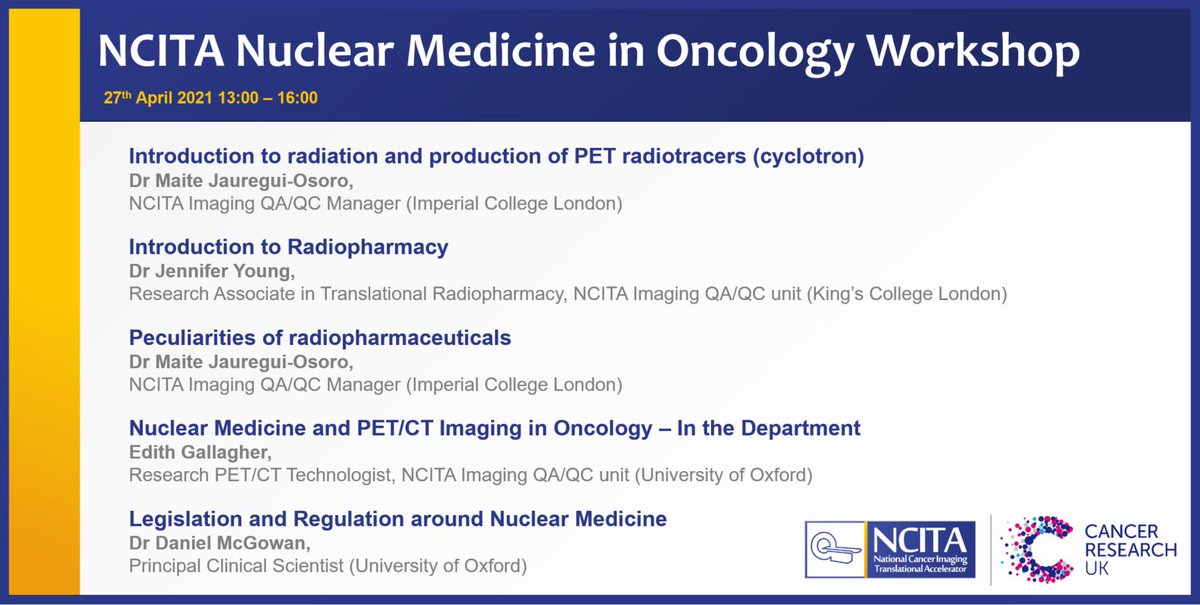NCITA Clinical Imaging Research Infrastructure (@imaging_cancer) on Twitter photo The full recording of our #NCITA #workshop on Nuclear Imaging in Oncology is now available on our website and our YouTube channel!
Watch here:   bit.ly/3hux6au
or bit.ly/3uLbMBF
#nuclearmedicine #PET #imaging #radiotracers The full recording of our #NCITA #workshop on Nuclear Imaging in Oncology is now available on our website and our YouTube channel!
Watch here:   bit.ly/3hux6au
or bit.ly/3uLbMBF
#nuclearmedicine #PET #imaging #radiotracers