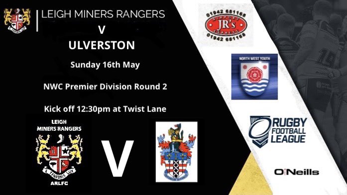 🟡⚫️ U18s Sunday ⚫️🟡 🏉 @leighminersrl v @UlverstonRL 🏟 Twist Lane 🗓 Sunday 16th May ⏰ 12:30pm Kick off 🏆 NWC Premier Division Round 2 #123Miners