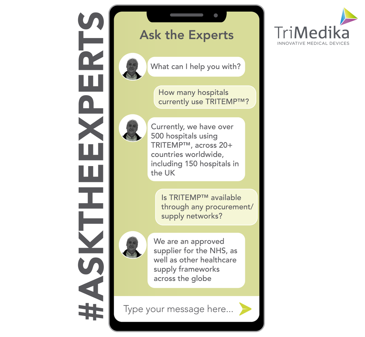 TriMedika_Ltd's tweet photo. Rising to the changing needs of healthcare, TriMedika’s TRITEMP™ helps to reduce infection and improve patient comfort in hospitals across the globe. This week international sales manager Roy tells us facts about where TRITEMP™ is used and where to buy it.
#Thermometerexperts https://t.co/T9rCGGlFjX