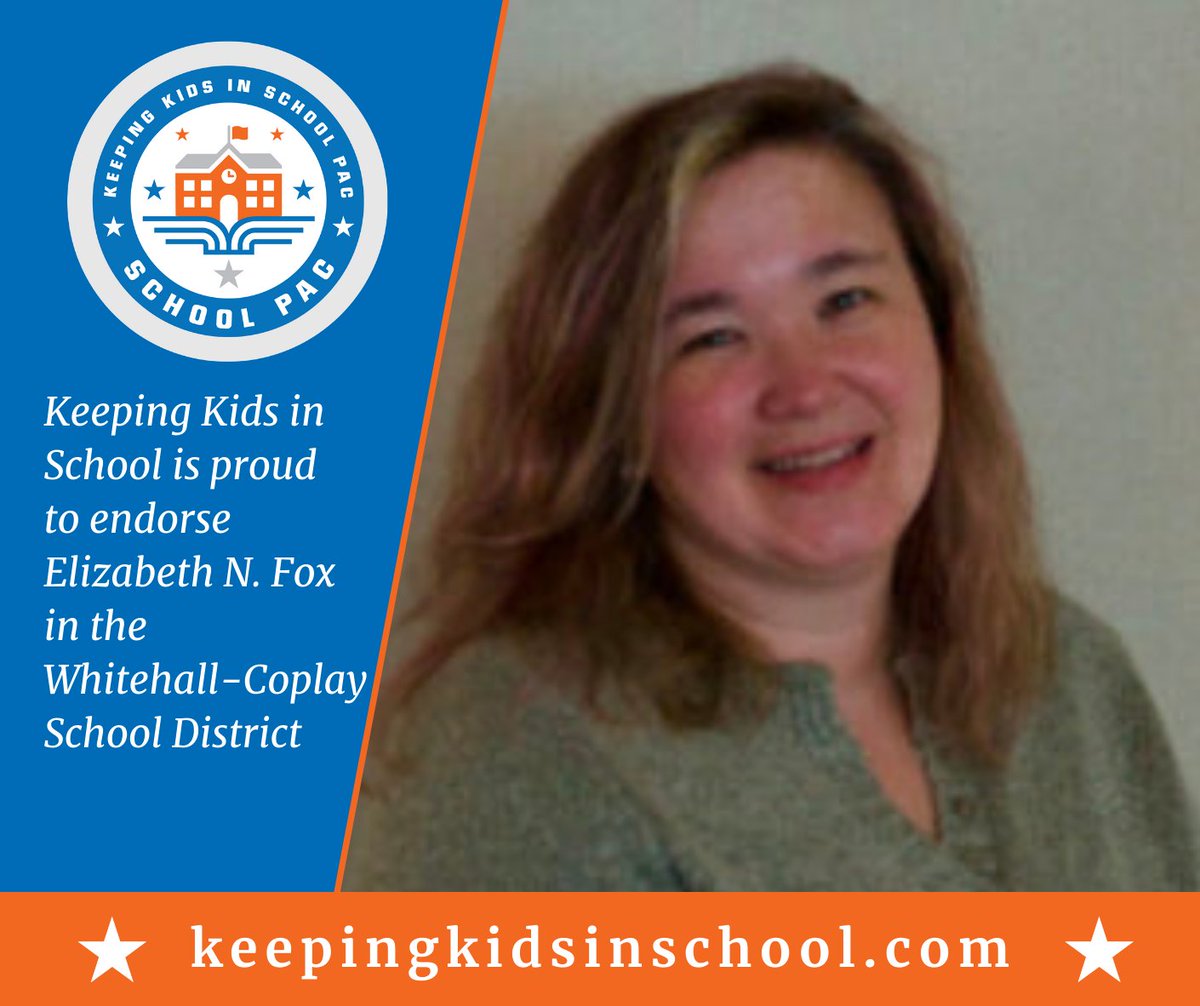 Keeping Kids in School is PROUD to endorse Elizabeth Fox for the Whitehall-Coplay School Board!

Vote May 18th for Elizabeth Fox!

Bio: bit.ly/3euoqy4
Social Media: bit.ly/3euow8U