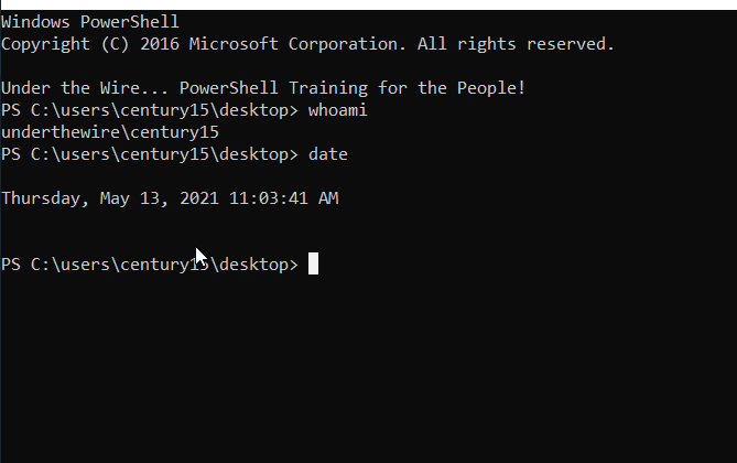 wearyandroid's tweet photo. Following on from @OverTheWireCTF  yesterday, tried the Century CTF on @UnderTheWire_PS for some PowerShell practice.

Good experience and pretty easy even with my meager PowerShell skills.

https://t.co/7DgRgd7wTG https://t.co/jj5EUbkP25